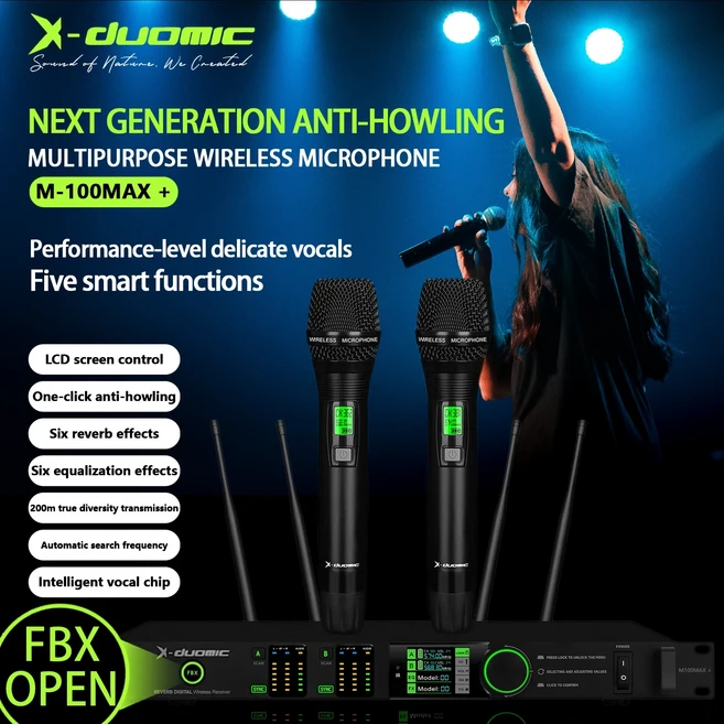 X-DUOMIC 하이 엔드 성능 트루 다이버시티 200 계량기 마이크 KTV 무대 울림 방지 FBX 무선 마이크, 02 Professional EU PLUG