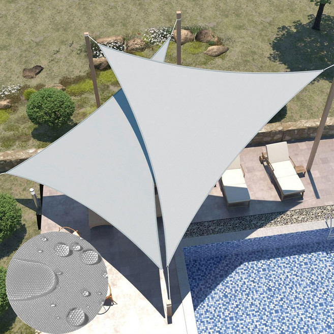 방수 삼각타프 자외선 썬쉐이드 그늘막 차양막 천막 햇빛 베란다 테라스 옥상 정원 카페 차양막그늘막, 밝은 회색