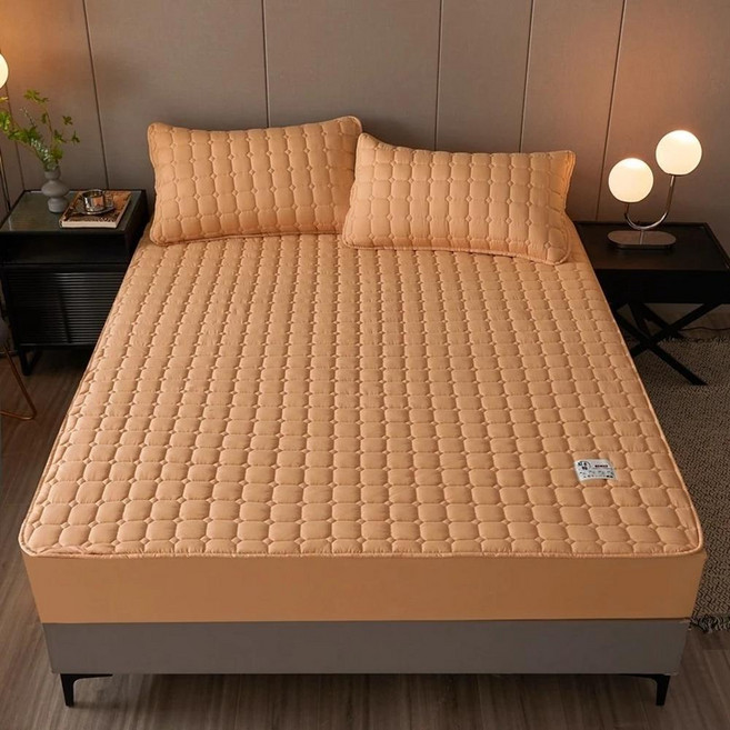 방수 누빔 매트리스 보호대통기성 무소음 침대 커버 탄성 스트랩으로 싱글더블퀸킹 시트에, 1개, 3. Orange / A. 90x200x30cm 1pc