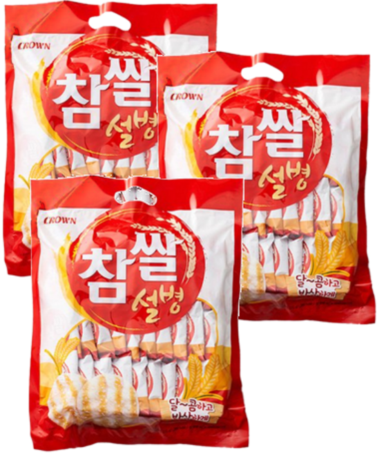 크라운 참쌀설병 270g x 3봉/ 주전부리 쌀과자 사무실 어른간식, 3개