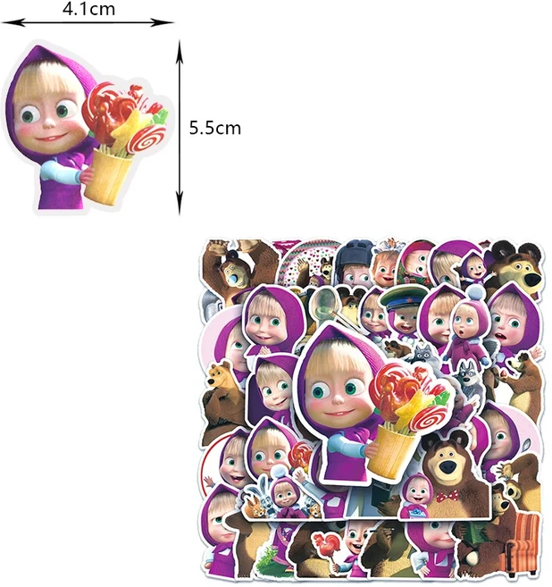 쿠쿠스토어 마샤와 곰 생일 파티 장식 배경 어린이 알루미늄 라텍스 풍선 일회, 01 기타, 05 Sticker - 50pcs