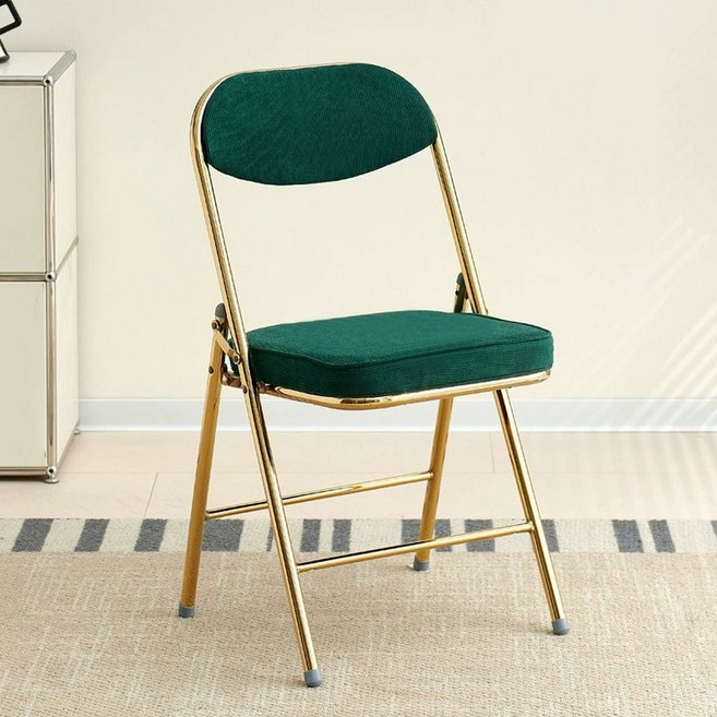 접이식 의자 북유럽 스타일 사무실 레드 벨벳 티타늄골드, 1인용, 딥그린 [티타늄 프레임, 하중 2배]