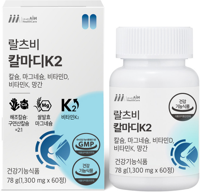 랄츠비 칼마디K2 마그네슘 망간 아연 비타민K2, 1개, 60정