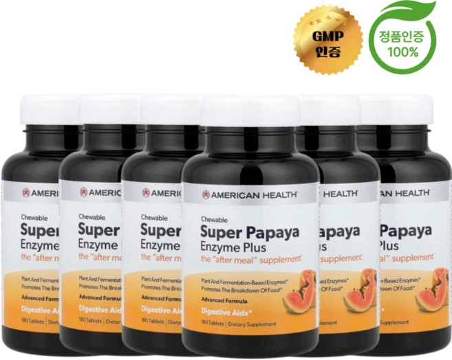 3+3 어메리칸 헬스 슈퍼 츄어블 파파야 엔자임 플러스 180정, 6개 - 쿠팡
