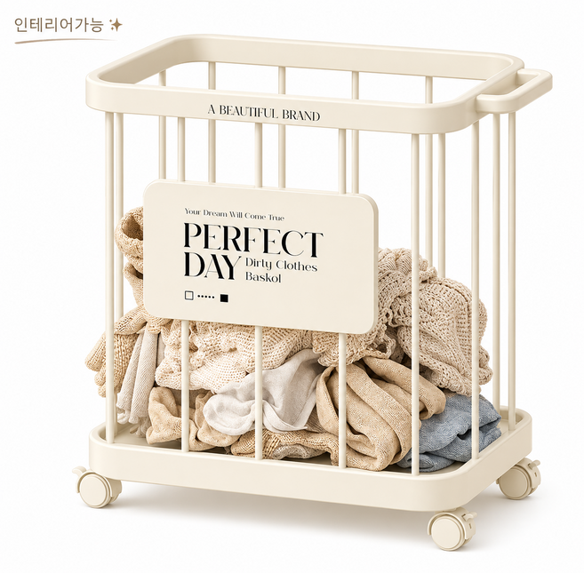 이동식 빨래 바구니 수납 정리 틈새수납, 연한크림