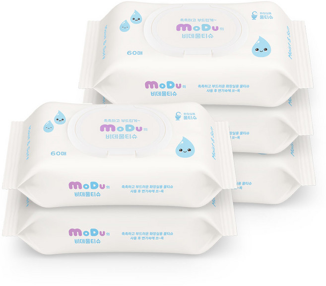 샤인 모두의 비데물티슈 캡형, 5개, 60매입, 70g