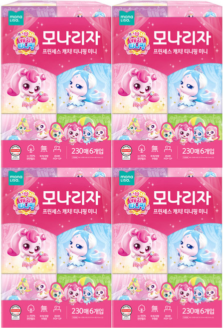 모나리자 알쏭달쏭 캐치 티니핑 천연펄프 미용티슈, 230개입, 24개