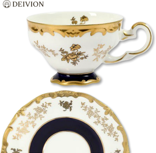 치어풀 그레핀 커피잔 컵받침 세트 골드 도자기 엔틱 찻잔 티컵 화이트, 그레핀 네이비