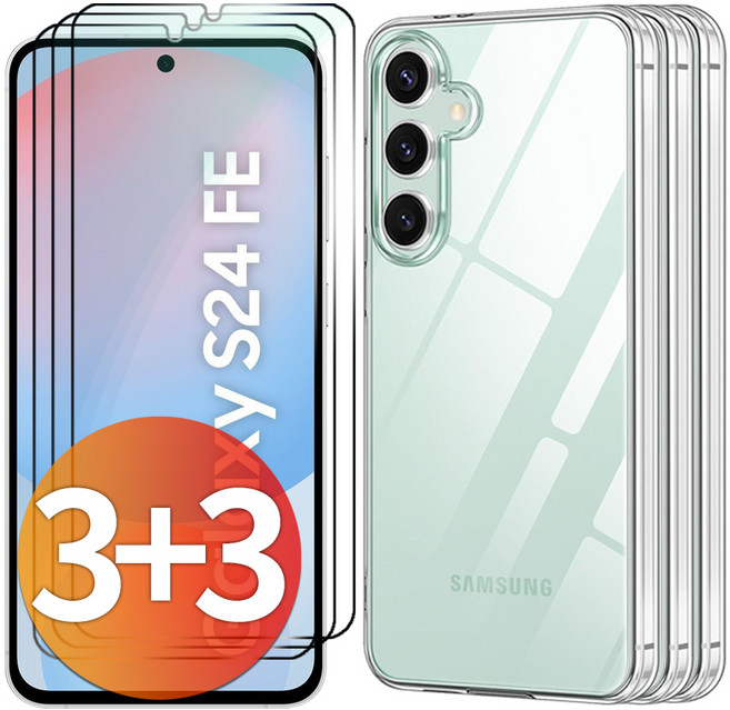 넥스트모바일 3+3 갤럭시 S24 FE 강화유리 액정 보호 필름 + 투명 젤리 케이스, 1개