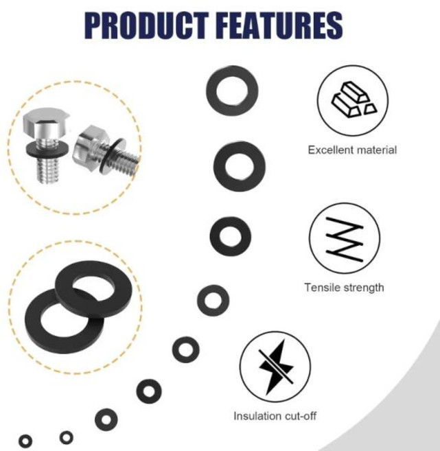 900개 M2 M2.5 M3 M4 M5 M6 M8 M10 M12 플라스틱 나일론 플랫 와셔 블랙 플랫 개스킷 나사 볼트 절연 와셔 세트, [01] 옵션1