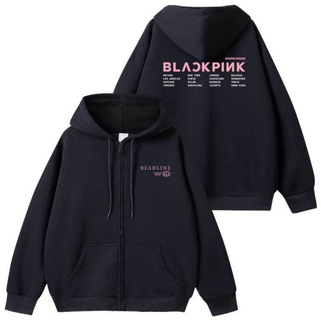 BLACKPINK DEADLINE 系列連帽衛衣, 1個, 拉鏈黑色-BM