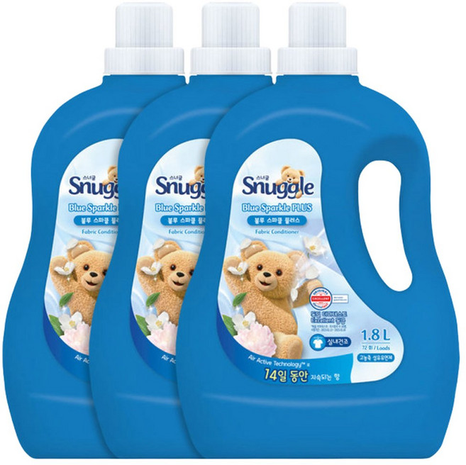 스너글 고농축 섬유유연제 대용량 블루스파클 1.8L 3개