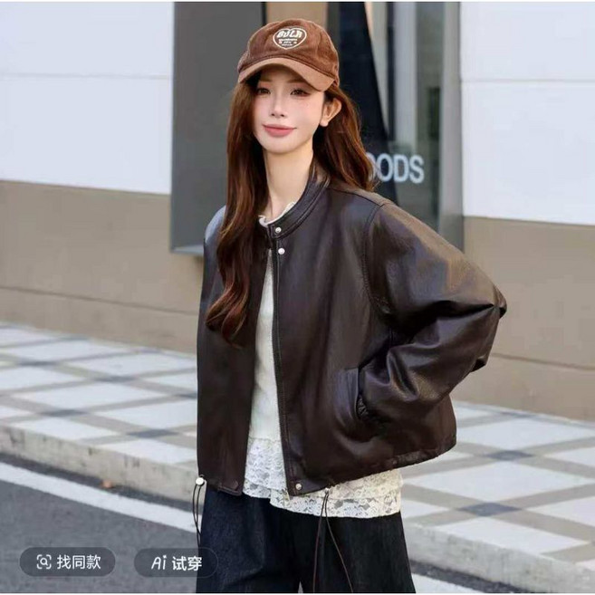 韓系短款立領皮衣外套女 春季新款時尚機車夾克
