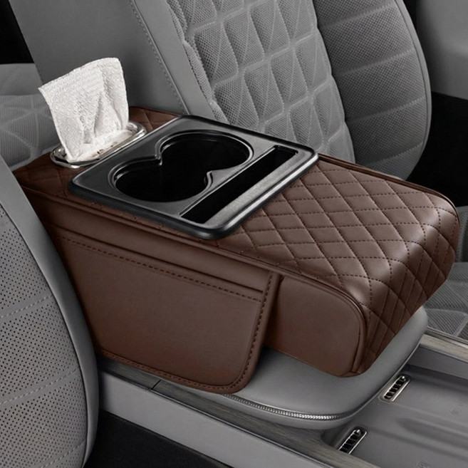 유피해피 푹신한 차량용 콘솔쿠션 팔걸이쿠션, 1개, 유피 브라운