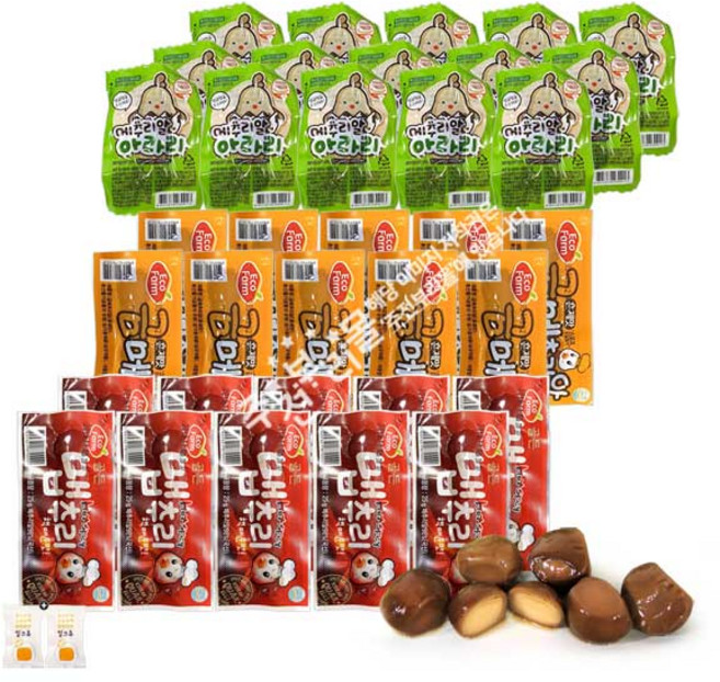 아라리 메추리알(3알) 15개+맵추리(5알) 10개+금메추리알(5알) 10개 세트(+밀크츄 2개포함), 1개