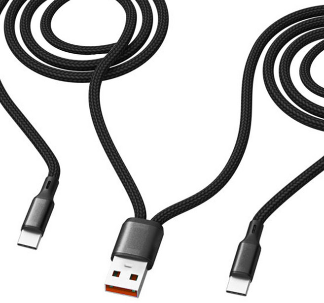 100W 초고속 2in1 멀티 USB A to C타입 콤보라인 충전 케이블, 1개, 블랙, 2m