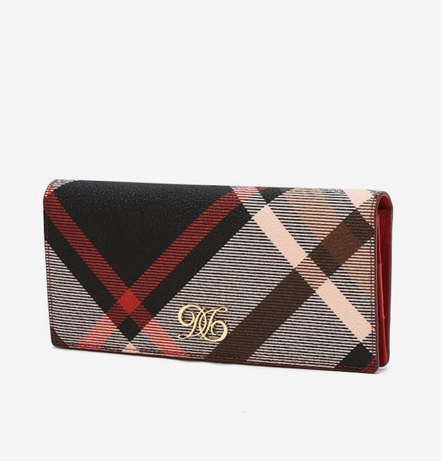 닥스 레드 체크 가죽 장지갑