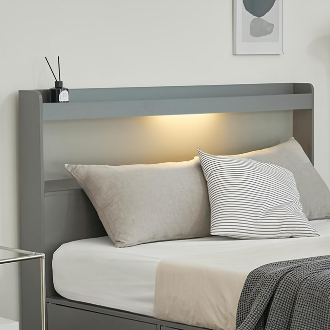 퍼리든 엔클라 LED 3단 서랍 침대 프레임 단품, 그레이