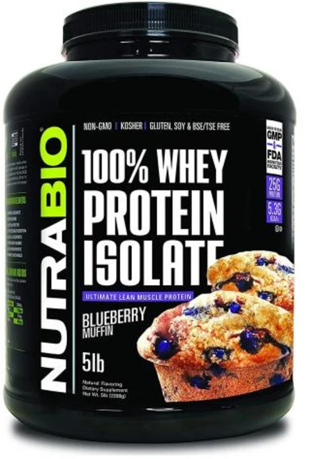 뉴트라바이오 100% 분리 유청 단백질 쉐이크 2.27kg (블루베리 머핀) NutraBio Whey Protein Isolate, 1개 - 쿠팡