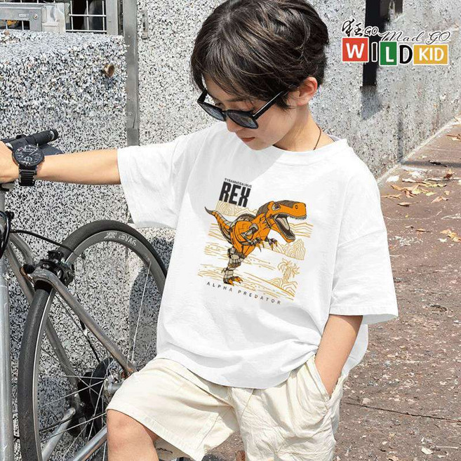 WILD KID 兒童純棉短袖T恤 機械暴龍恐龍印花款 夏季休閒上衣