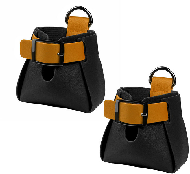 차량용 1+1 미니 송풍구형 레더포켓 수납함, 검정색과 노란색, 2개