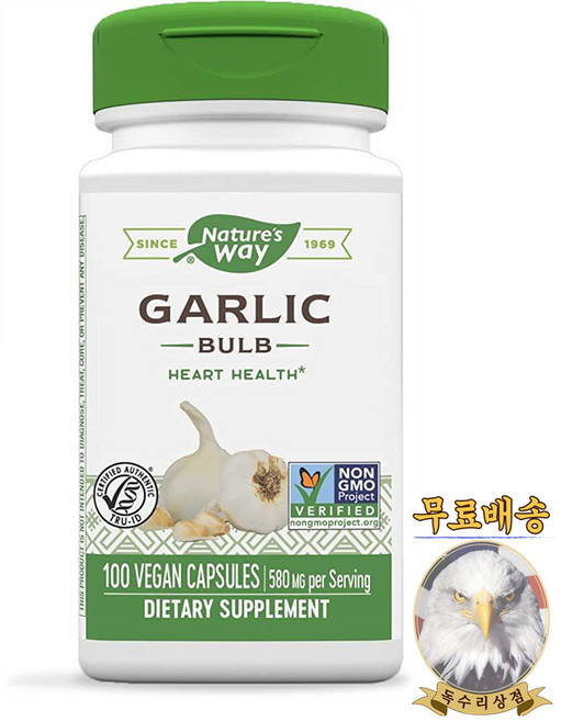 미국산 네이처스웨이 마늘 갈릭 구근 580mg 100베지캡슐 Nature's Way Garlic Bulb 선물증정, 1개, 100정