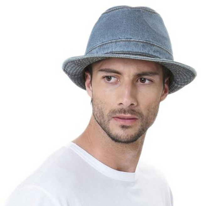 남성 데님 중절모 페도라 벙거지 캐주얼 챙모자