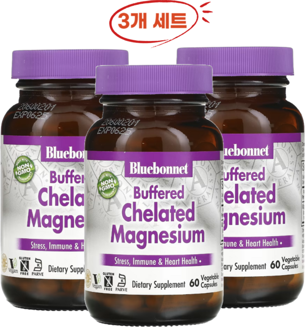 블루보넷 뉴트리션 킬레이트화 마그네슘 베지 캡슐 60정, 3개