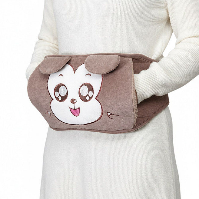 나비 고급원단 프리미엄 귀여운 동물 캐릭터 전기 충전식 온열 온수 찜질기 찜질팩, 브라운 몽키