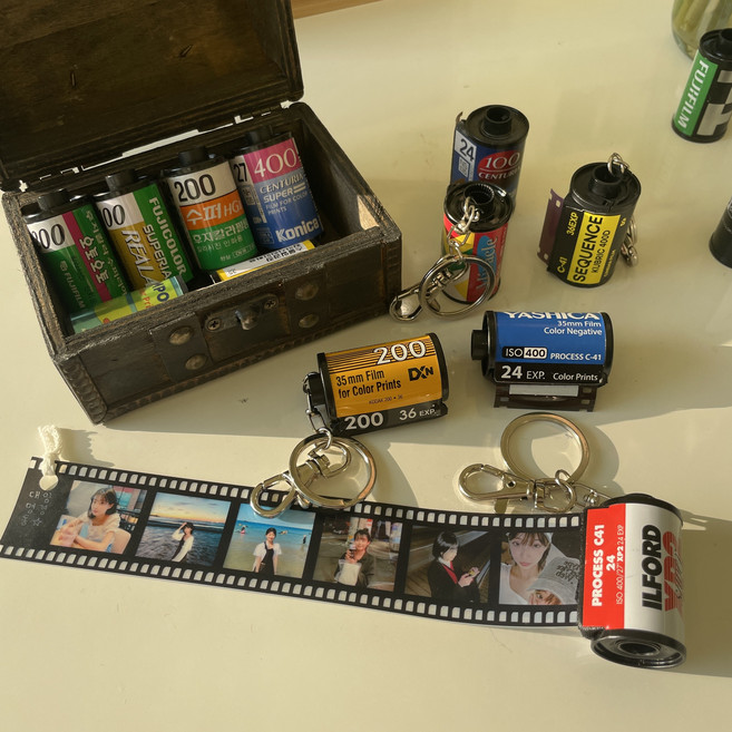 [주문제작 굿즈] 레트로 필름 감성 나만의 미니앨범 필름키링 커플굿즈/생일선물/졸업선물, 문구 추가 없이+선물포장, 1개