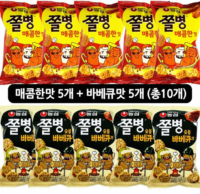농심 쫄병스낵 10봉(매콤한맛5개+바베큐맛5개), 10개, 82g