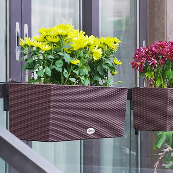 21세기트랜드 발코니 라탄 화단 세트, 브라운 대형 화단(걸이미포함), 1개, 브라운