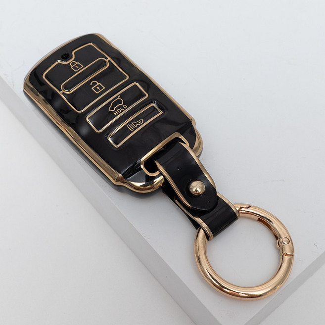 기아 K7 K8 모하비 호환 차 키케이스 키홀더 키커버 스마트 리모컨 TPU 원형 스트랩 세트, TA26_KH13(4버튼), 블랙