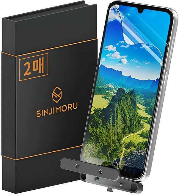 신지모루 쉬운부착 PET 풀커버 복원 휴대폰 액정보호필름 2p 세트, 1세트