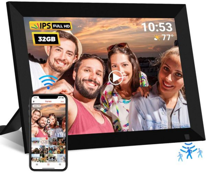2K 64GB 11인치 디지털 액자 WiFi6 5G 디지털 액자 1920x1280 FHD IPS 터치스크린 100 sRGB Framo 앱을 통해 사진 및 동영상 공유 SD 카드, 10.1” Classic 32GB, 1개