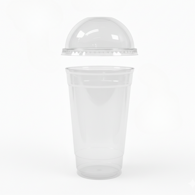 [돔리드+투명컵100P] 92파이 일회용 테이크아웃 플라스틱PET컵 뚜껑세트, 1개, 100개입, 600ml