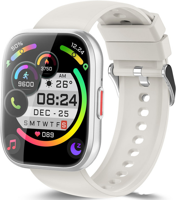 Donerton P114 통화가능 GPS 블루투스 스마트워치 스포츠 워치 대화면 한글판, GPS + 블루투스, 4.3cm, 흰색