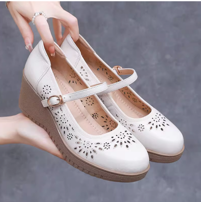 쌍천 부드러운 가죽 로퍼 편안한 통굽 키높이 힐 6cm A26031703