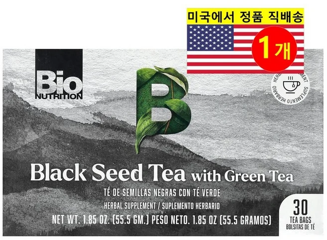 Bio Nutrition 오가닉 녹차 함유 블랙씨드 허브 티 무카페인 30개입 55.5g 1개 - 쿠팡