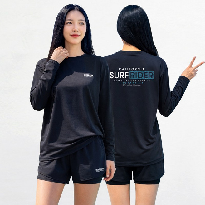 [자체제작] 서프라이더 여성 상하의 2장세트 긴팔수영복 래쉬가드 자외선차단 체형커버 오버핏 루즈핏 빅사이즈/SURFRIDER