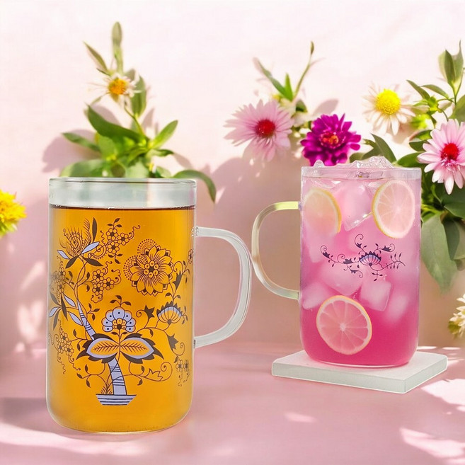 쯔비벨무스터 글라스 머그 대형 2P세트 물컵 유리잔 예쁜 커피컵 홈카페 선물용 라떼잔, 1세트