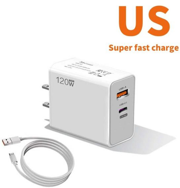 120W 충전기 고속 EU US UK 벽면 하이퍼차지 어댑터 USB 6A 타입 C 케이블 13 12 11 울트라 레드미용, US Plug 6A Cable, 1개
