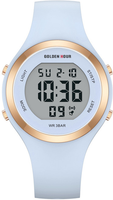 GOLDEN HOUR 여성용 크로노그래프 방수 스포츠 실리콘 스트랩 시계 1317