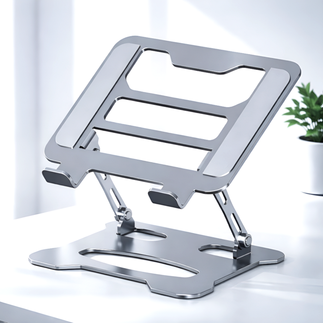 태은랩 10KG 하중 탄소강 접이식 노트북 거치대 높이조절 17.3인치 안정형 스탠드, 1개, 실버