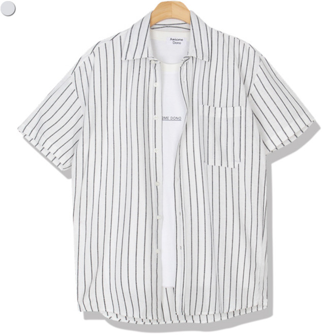 오마보이 남성용 줄지 오버핏 캐주얼 반팔셔츠