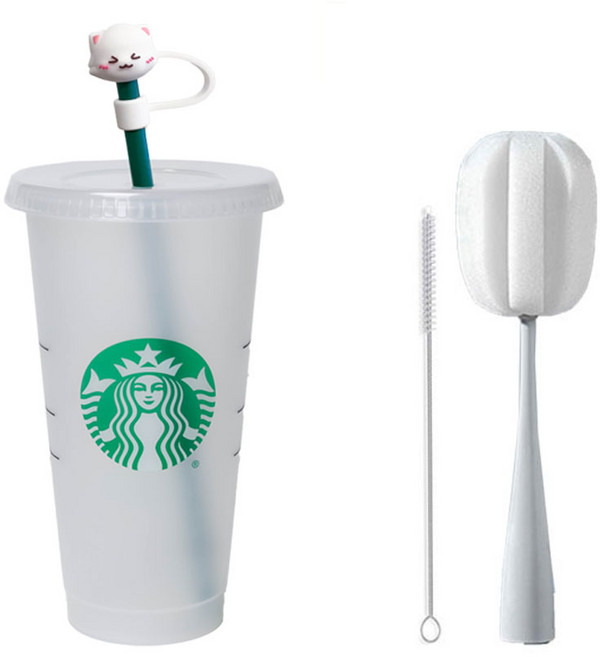 스타벅스 리유저블 콜드컵 710ml+빨대마개+빨대세척솔+텀블러세척솔 세트 시즌2, 고양이컵세트, 1개