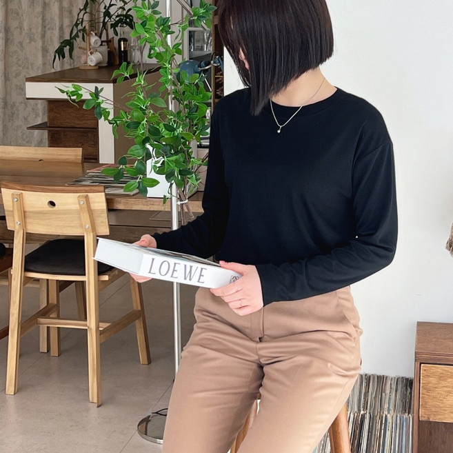 국산 8컬러 데일리 여성 티셔츠 소프트 무지 기본 긴팔 티셔츠 루즈핏 라운드넥 긴팔티