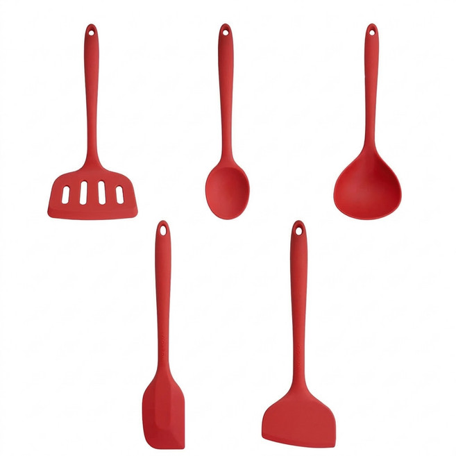 실리팟 국산 실리콘 조리도구세트, 1개, 레드, 5종