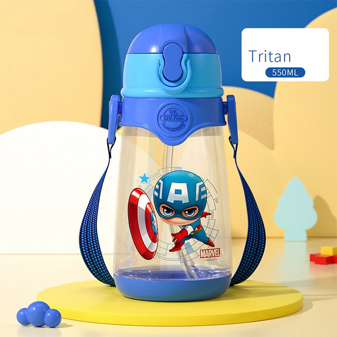 어린이디즈니빨대 컵여름휴대용물통 초등학생보틀AX130, 550ml, 캡틴 아메리카B, 1개
