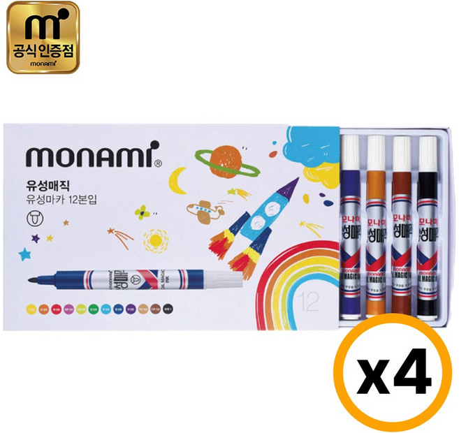 [ 모나미 공식 대리점 글로리스 ] 모나미 유성매직 12색, 4개